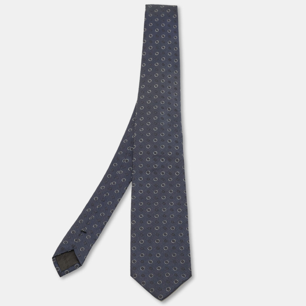 Boss By Hugo Boss Navy Blue Circle Jacquard Silk Tie Boss By Hugo Boss Navy Blue Circle Jacquard Silk Tie
