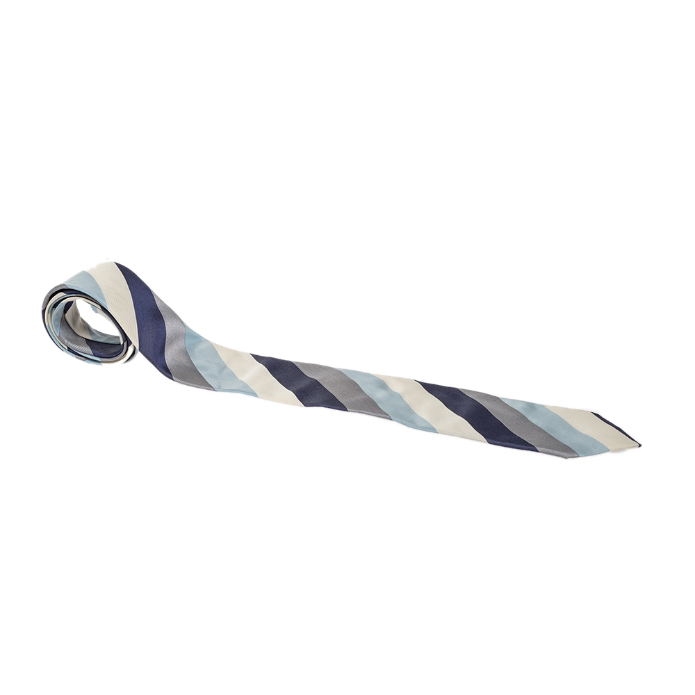 Boss By Hugo Boss Blue Diagonal Patterned Silk Tie Boss By Hugo Boss Blue Diagonal Patterned Silk Tie