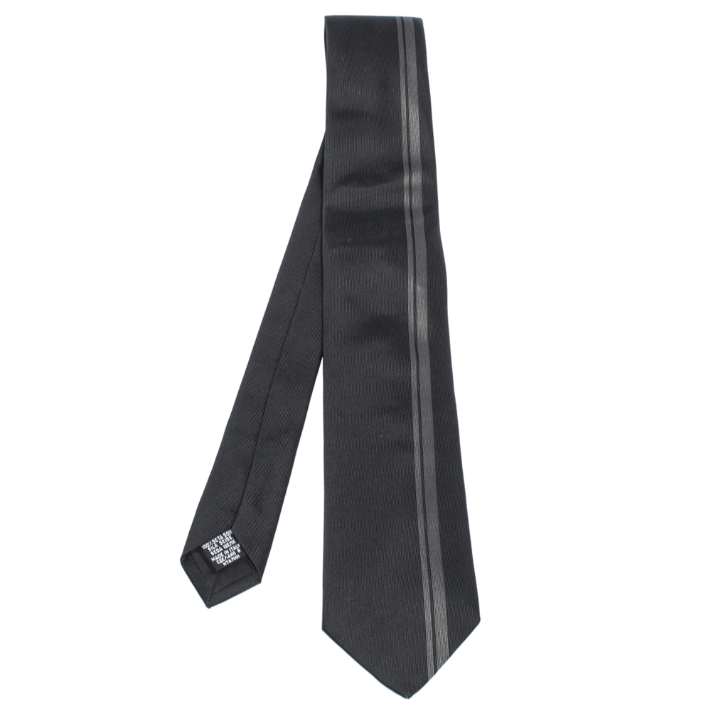 Boss By Hugo Boss Black & Grey Vertical Stripe Silk Tie Boss By Hugo Boss Black & Grey Vertical Stripe Silk Tie