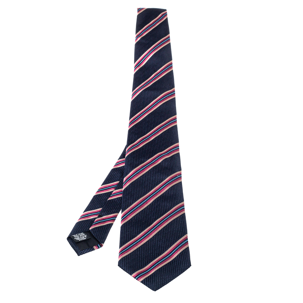 Boss By Hugo Boss Blue & Pink Striped Silk Tie Boss By Hugo Boss Blue & Pink Striped Silk Tie