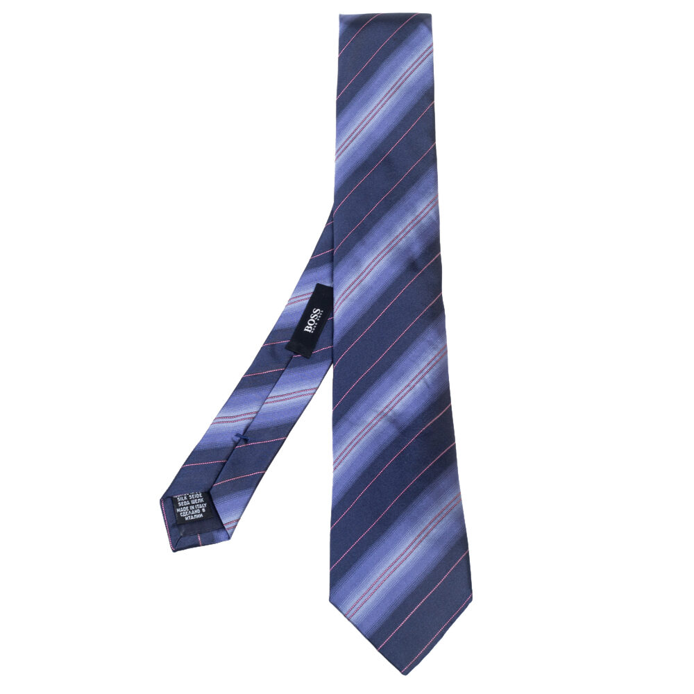 Boss By Hugo Boss Navy Blue Striped Silk Narrow Tie Boss By Hugo Boss Navy Blue Striped Silk Narrow Tie