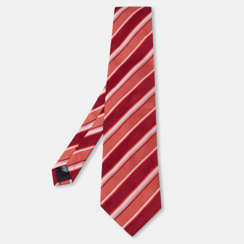 Boss By Hugo Boss Red & Coral Striped Silk Tie