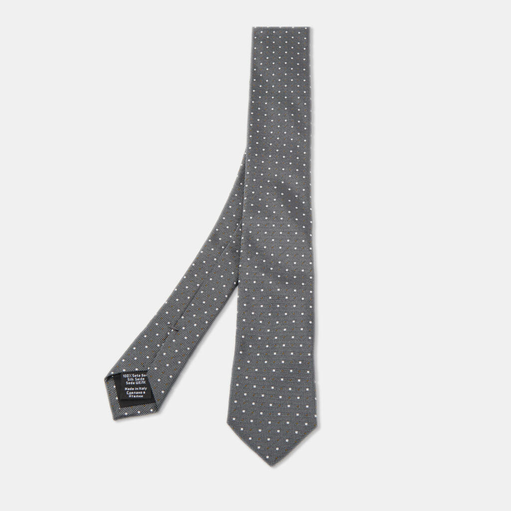 Boss By Hugo Boss Grey Dot Patterned Jacquard Silk Tie Boss By Hugo Boss Grey Dot Patterned Jacquard Silk Tie