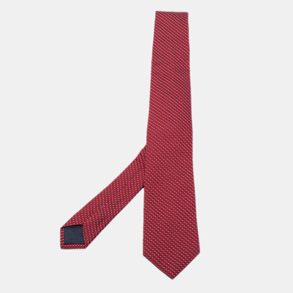 Boss By Hugo Boss Red Geometric Patterned Jacquard Silk Tie Boss By Hugo Boss Red Geometric Patterned Jacquard Silk Tie