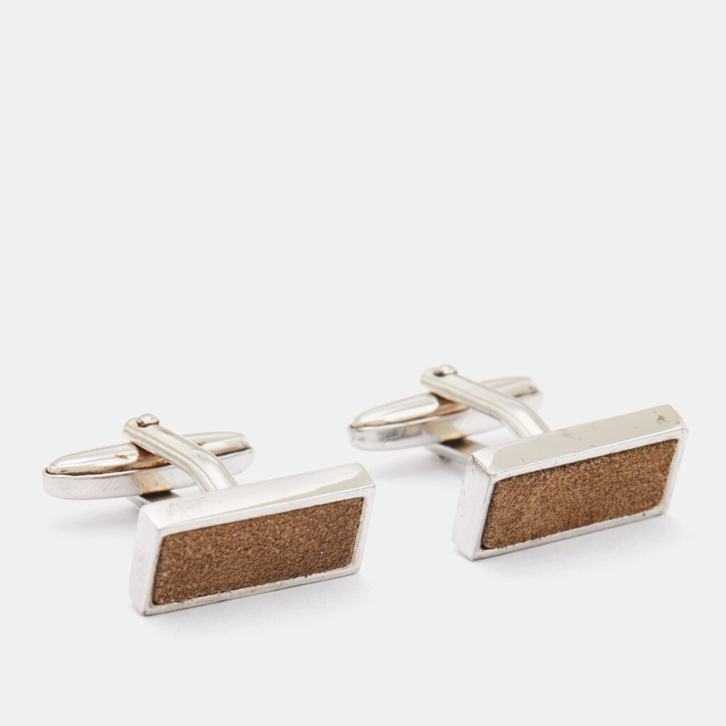 Hugo Boss Suede Silver Tone Cufflinks Hugo Boss Suede Silver Tone Cufflinks