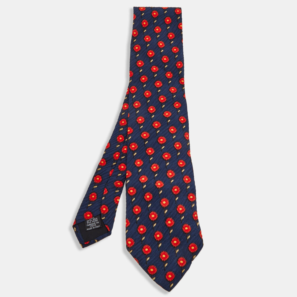 Boss By Hugo Boss Navy Blue Floral Printed Textured Silk Tie Boss By Hugo Boss Navy Blue Floral Printed Textured Silk Tie