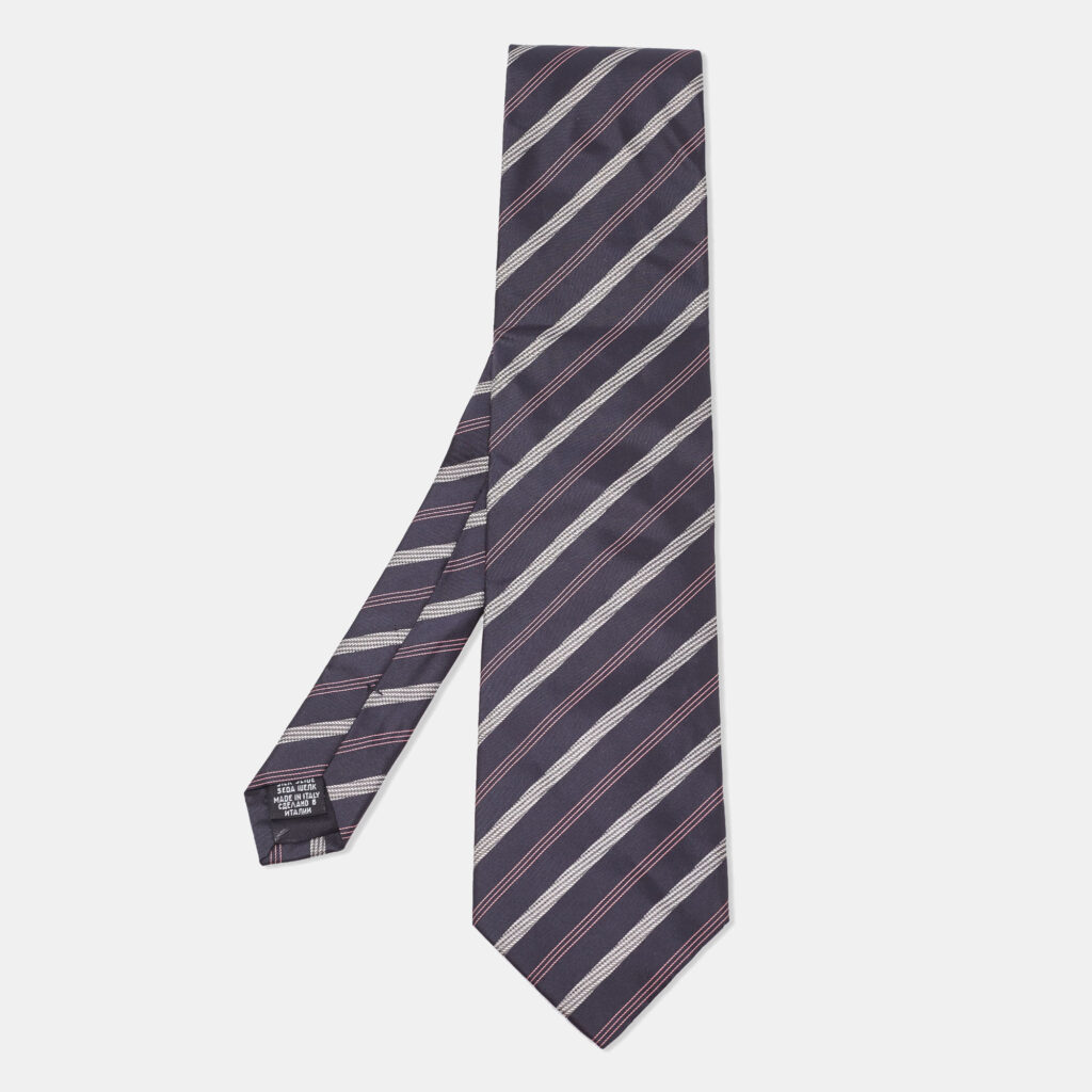Boss By Hugo Boss Navy Blue Diagonal Striped Silk Tie Boss By Hugo Boss Navy Blue Diagonal Striped Silk Tie