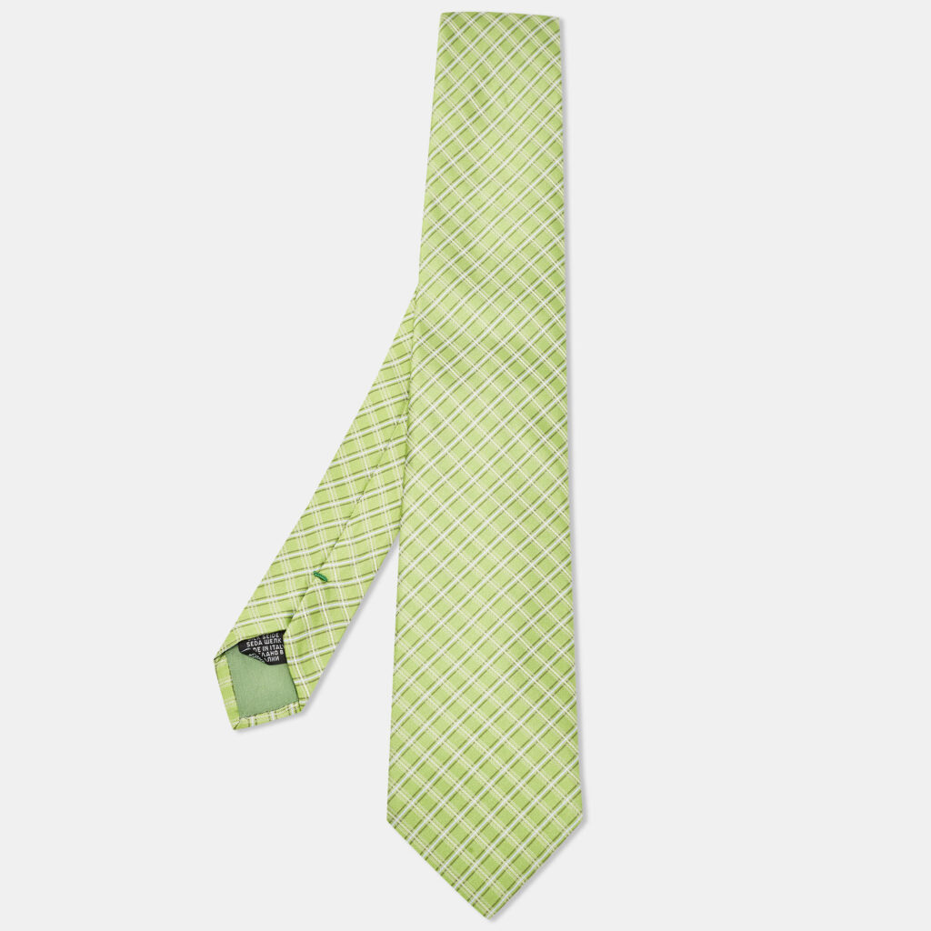 Boss By Hugo Boss Green Check Pattern Silk Tie Boss By Hugo Boss Green Check Pattern Silk Tie