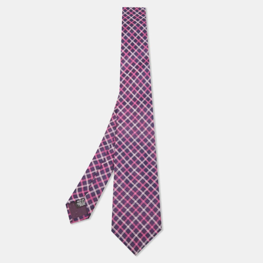 Boss by Hugo Boss Purple/Pink Check Patterned Silk Tie Boss by Hugo Boss Purple/Pink Check Patterned Silk Tie