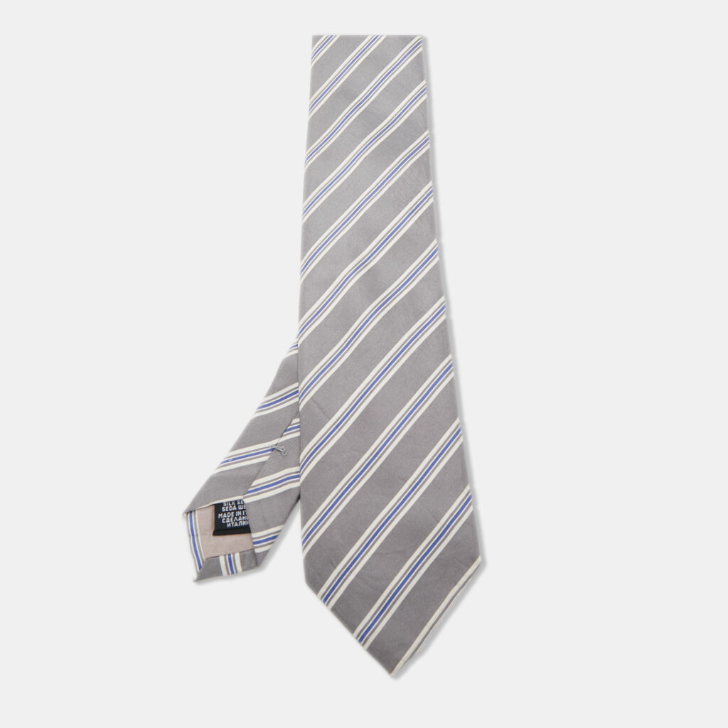 Boss By Hugo Boss Grey Diagonal Striped Silk Tie Boss By Hugo Boss Grey Diagonal Striped Silk Tie