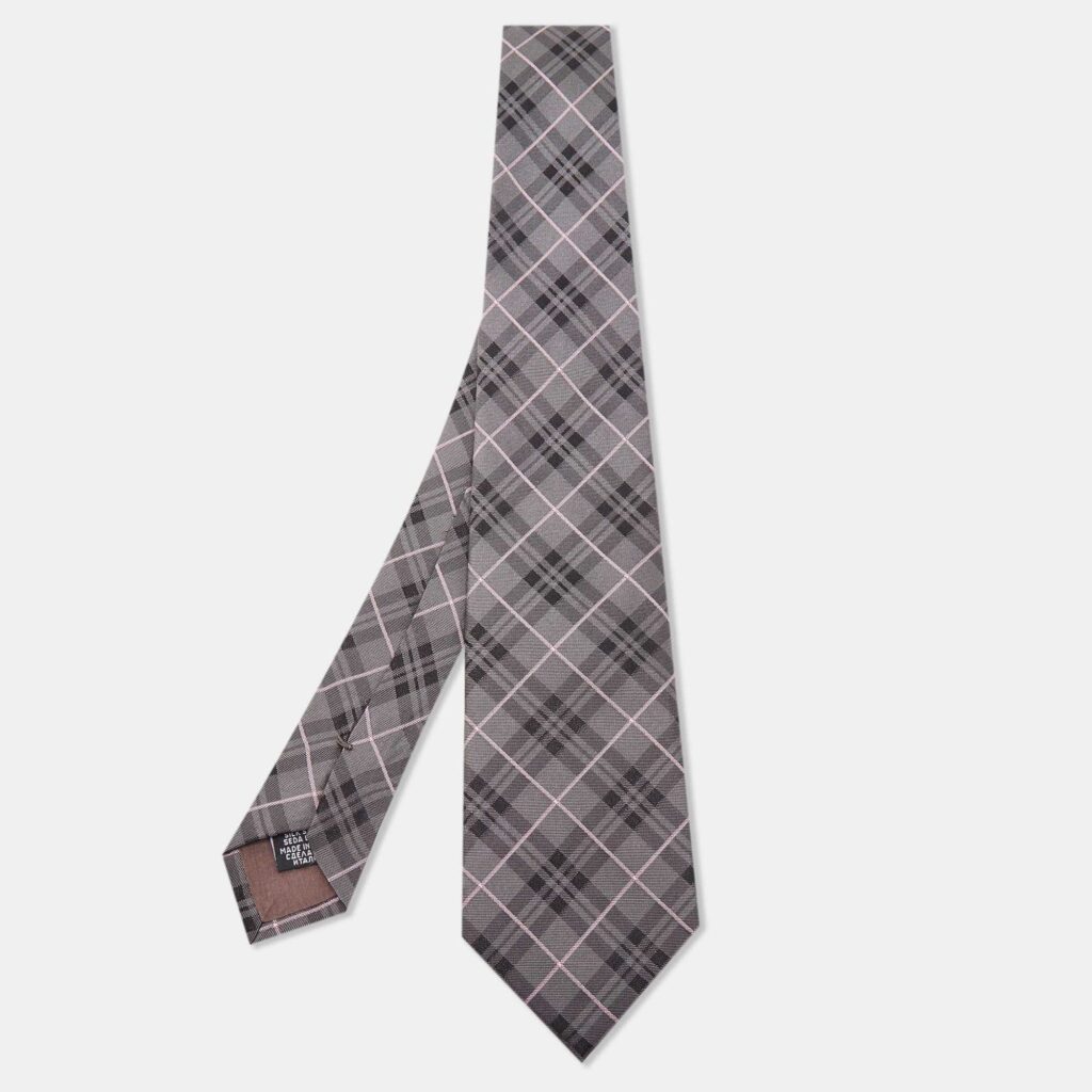 Boss By Hugo Boss Grey Check Patterned Silk Tie Boss By Hugo Boss Grey Check Patterned Silk Tie
