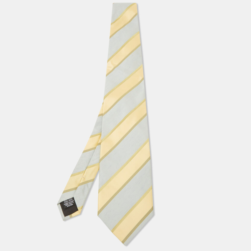 Boss By Hugo Boss Yellow/Blue Diagonal Stripe Textured Silk Tie Boss By Hugo Boss Yellow/Blue Diagonal Stripe Textured Silk Tie