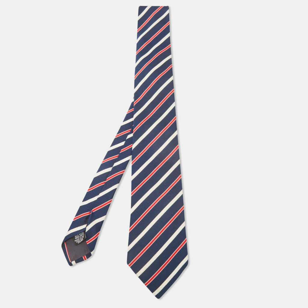 Boss By Hugo Boss Navy Blue Diagonal Striped Silk Tie