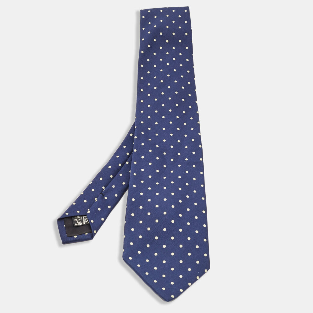 Boss By Hugo Boss Vintage Navy Blue Polka Dots Silk Tie