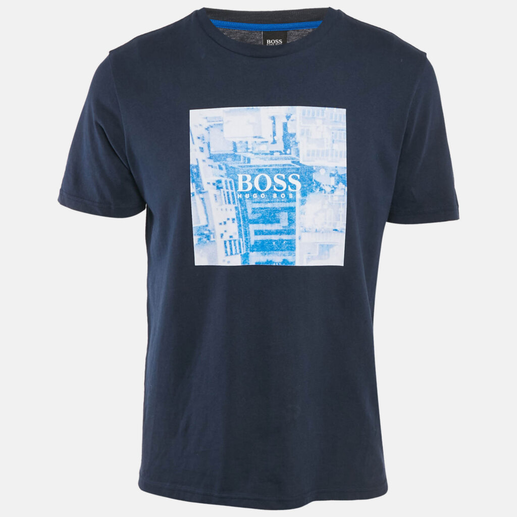 Boss by Hugo Boss Navy Blue Print Cotton Crew Neck T-Shirt M Boss by Hugo Boss Navy Blue Print Cotton Crew Neck T-Shirt M