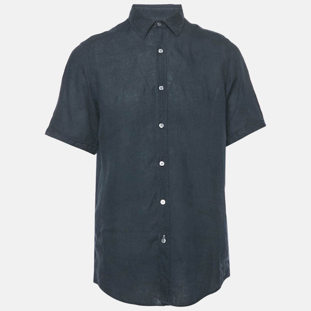 Boss By Hugo Navy Blue Linen Luca Regular Fit Shirt M