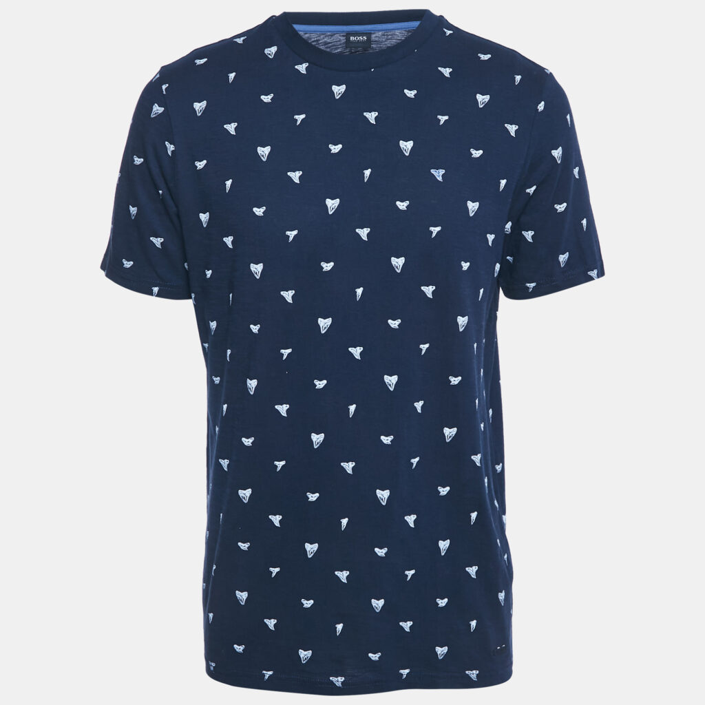 Boss By Hugo Boss Navy Blue Printed Cotton Teprint T-Shirt M Boss By Hugo Boss Navy Blue Printed Cotton Teprint T-Shirt M