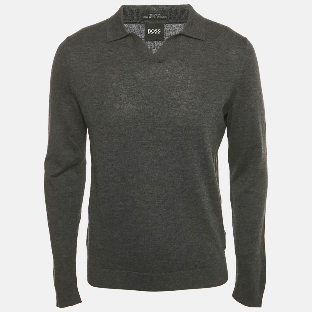 Boss By Hugo Boss Grey Wool Knit Collar Pullover M