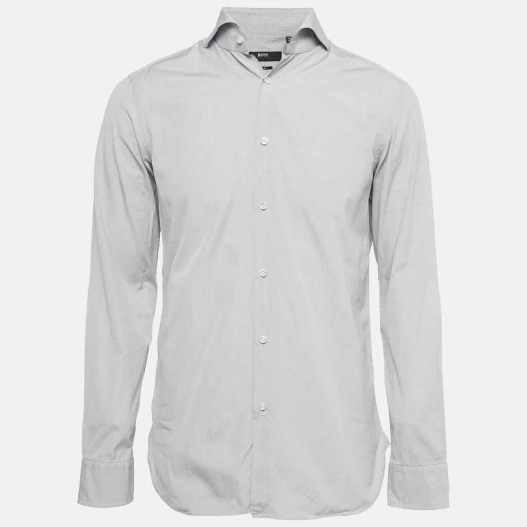 Boss By Hugo Boss Grey Checks Cotton Long Sleeve Shirt M Boss By Hugo Boss Grey Checks Cotton Long Sleeve Shirt M