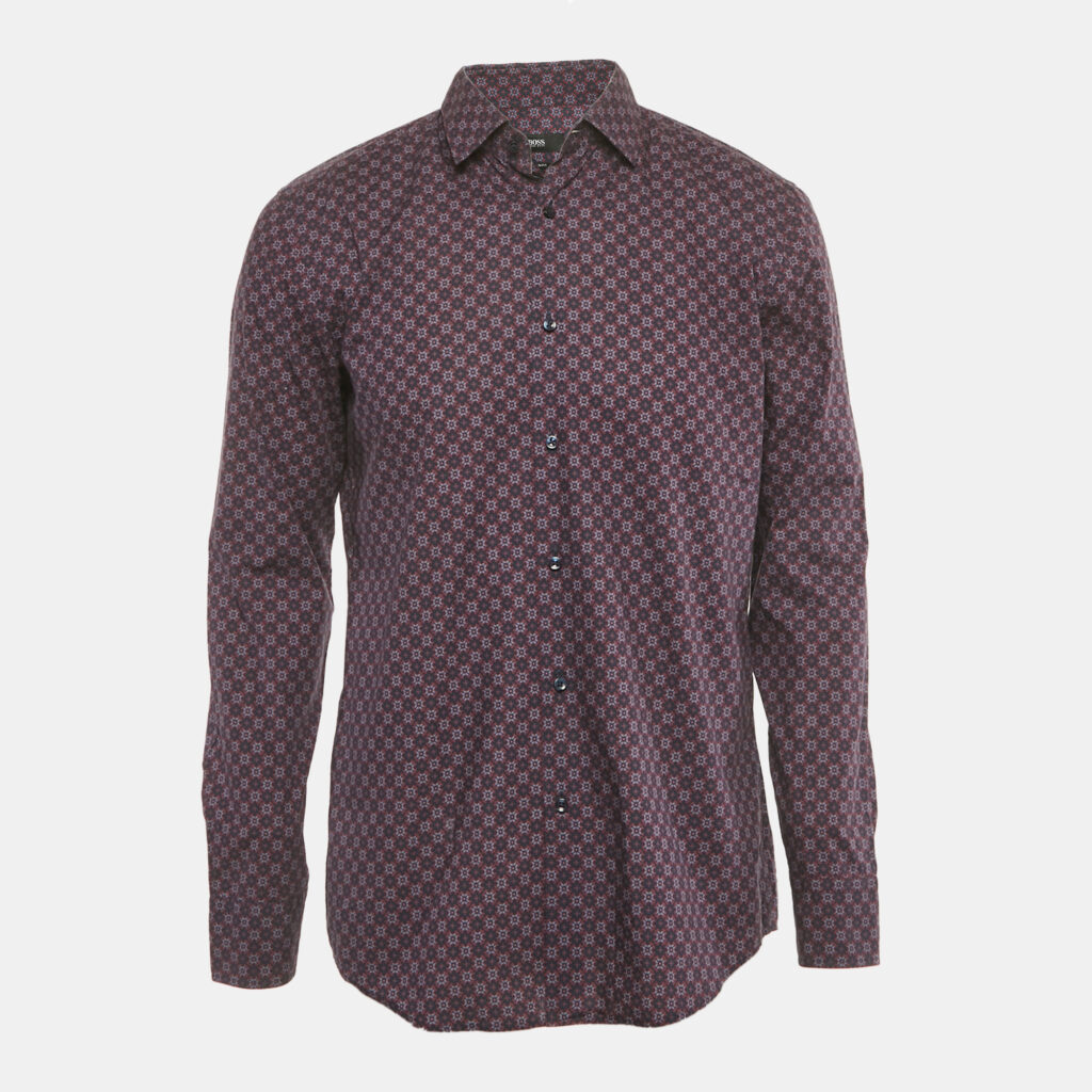 Boss By Hugo Boss Navy Blue Printed Cotton Slim Fit Shirt L