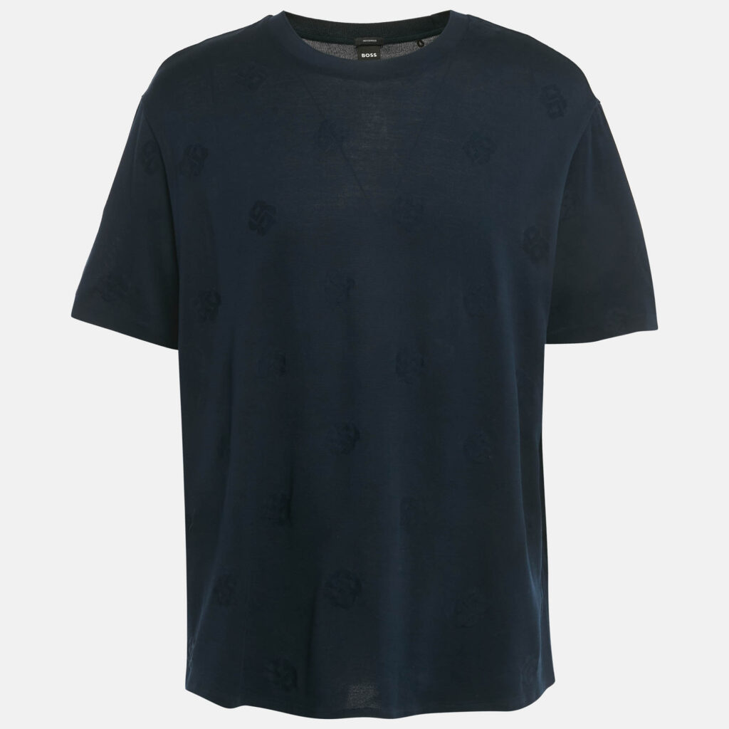 Boss By Hugo Boss Navy Blue Logo Patterned Cotton Knit C-Thompson T-Shirt XXXL