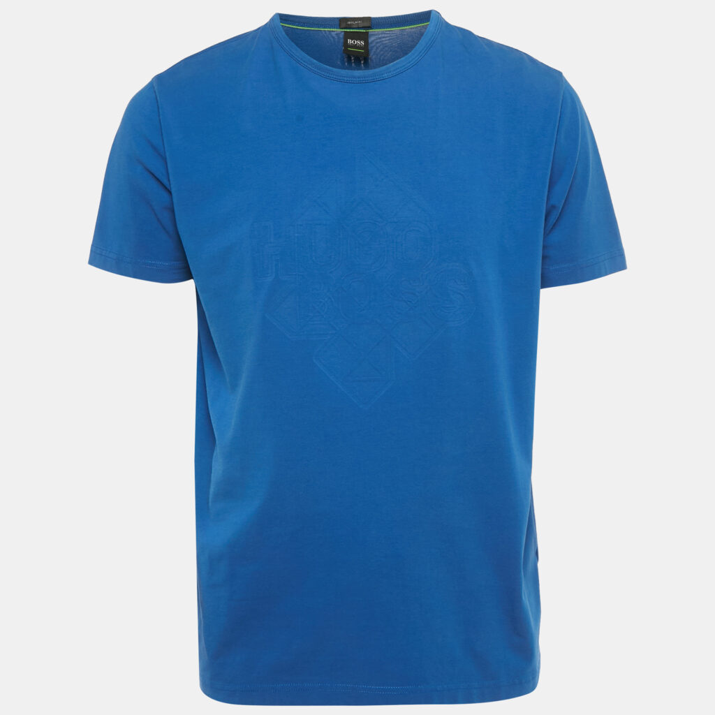 Boss By Hugo Boss Blue Logo Embossed Cotton T-Shirt XL