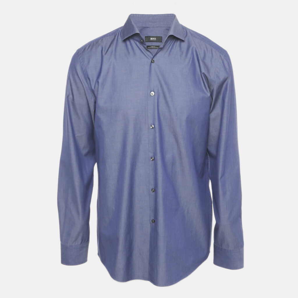 Boss By Hugo Boss Blue Cotton Full Sleeve Shirt XXL