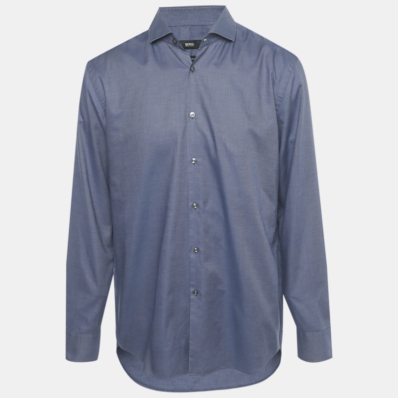 Boss By Hugo Boss Blue Cotton Slim Fit Jason Shirt XXL