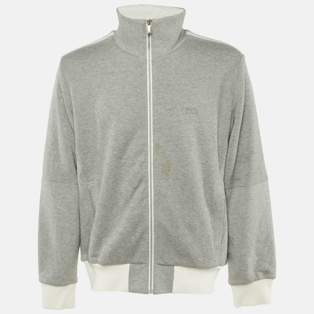 Boss By Hugo Boss Grey Cotton Knit Zip Front Sweater L Boss By Hugo Boss Grey Cotton Knit Zip Front Sweater L