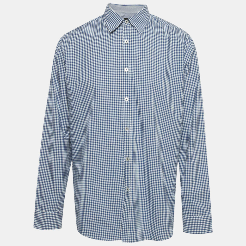 Boss By Hugo Boss Blue/White Checkered Cotton Obert Regular Fit Shirt XL