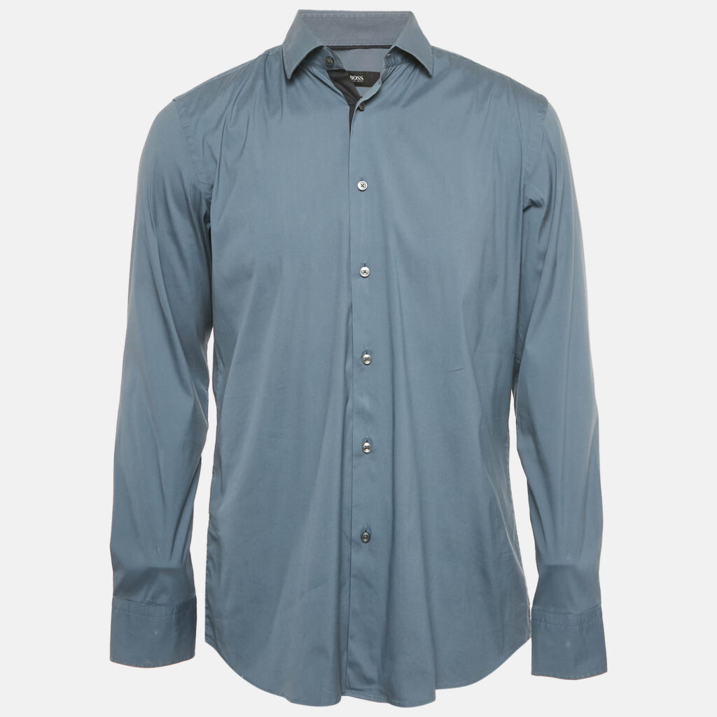 Boss By Hugo Boss Grey Cotton Blend Slim Fit Jonty Shirt L Boss By Hugo Boss Grey Cotton Blend Slim Fit Jonty Shirt L