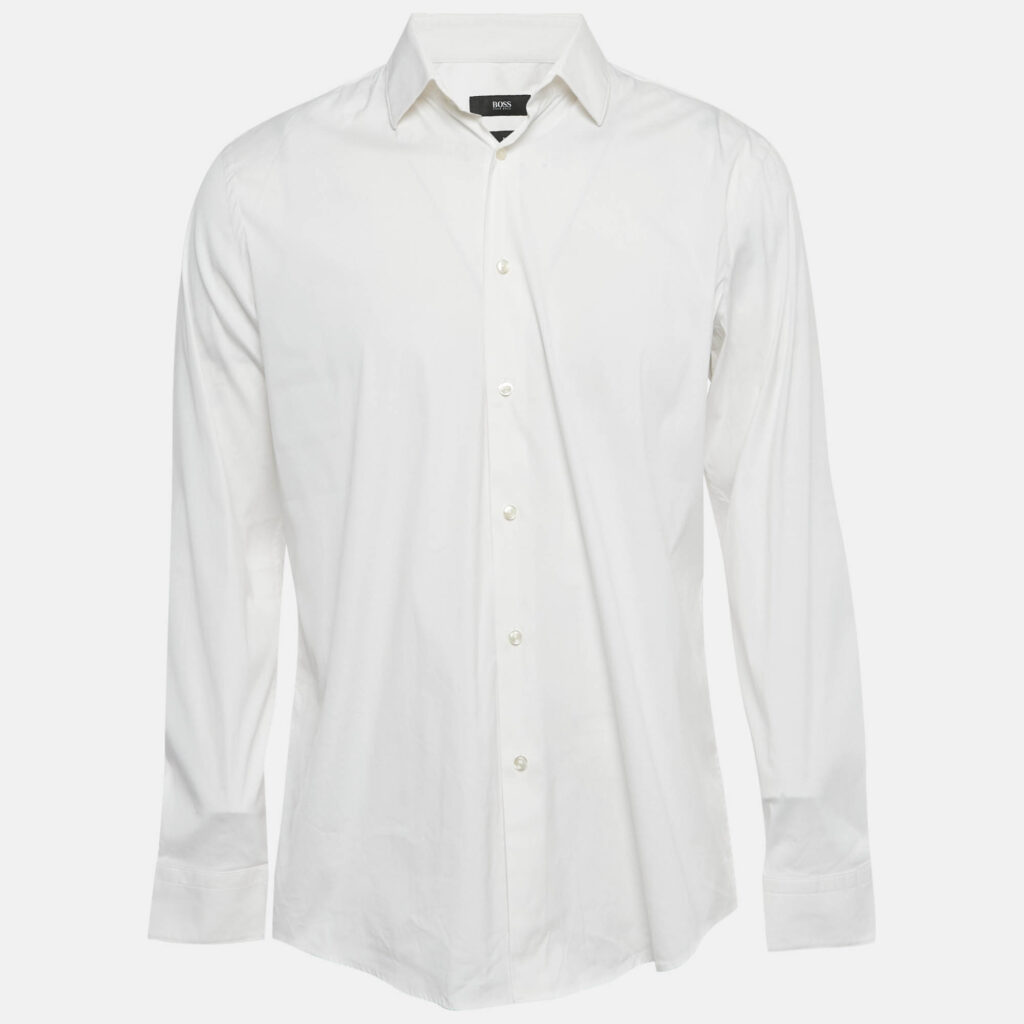 Boss By Hugo Boss White Cotton Blend Slim Fit Isko Shirt L