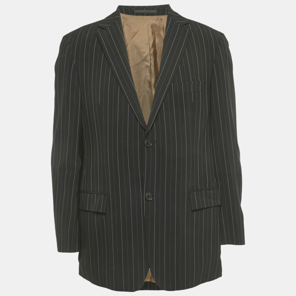 Boss By Hugo Boss Black Striped Wool Single Breasted Blazer L Boss By Hugo Boss Black Striped Wool Single Breasted Blazer L
