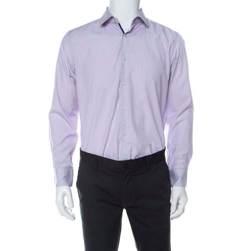 Boss by Hugo Boss Lilac Pinstriped Cotton Joey Shirt L Boss by Hugo Boss Lilac Pinstriped Cotton Joey Shirt L