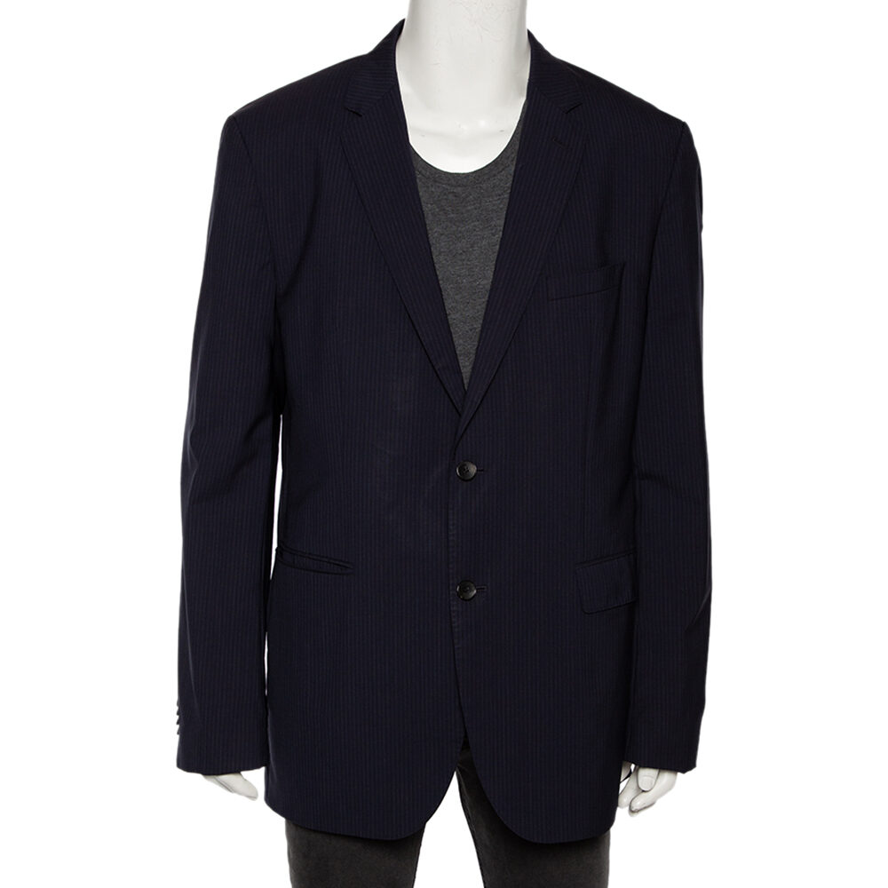 Boss By Hugo Boss Navy Blue Striped Wool Johnstons1/Lenon Blazer XXL Boss By Hugo Boss Navy Blue Striped Wool Johnstons1/Lenon Blazer XXL