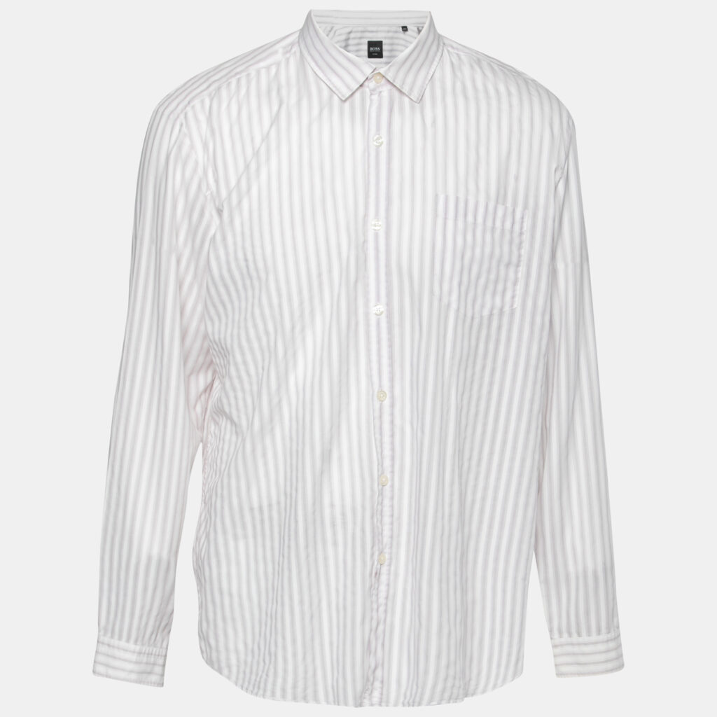 Boss By Hugo Boss White Striped Cotton Shirt XXL Boss By Hugo Boss White Striped Cotton Shirt XXL