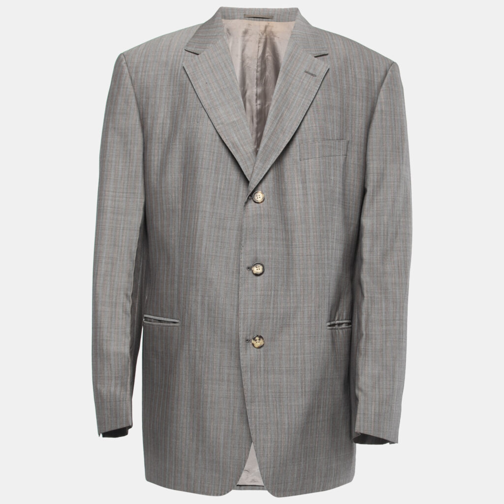 Boss By Hugo Boss Grey Striped Virgin Wool Lucca Blazer 4XL Boss By Hugo Boss Grey Striped Virgin Wool Lucca Blazer 4XL