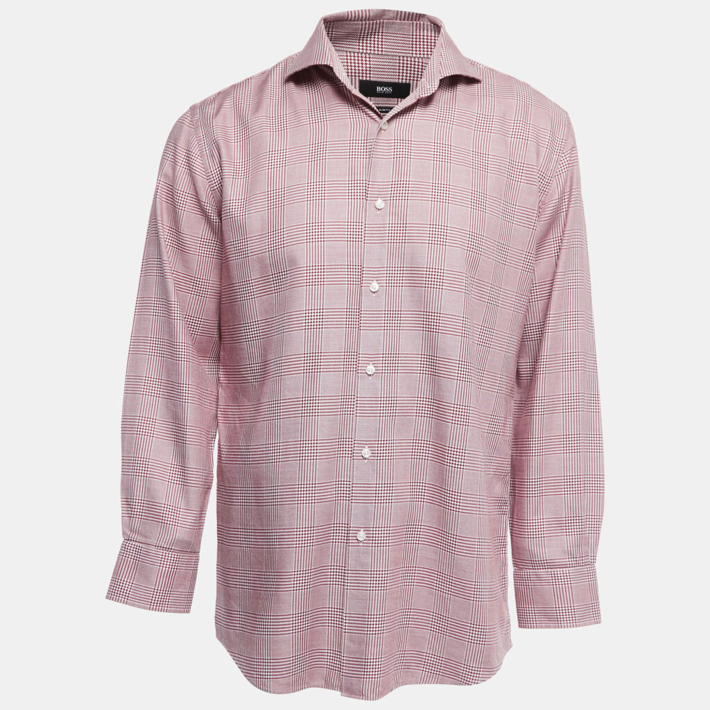 Boss By Hugo Boss Red Plaid Cotton Blend Button Front Full Sleeve Shirt XXL Boss By Hugo Boss Red Plaid Cotton Blend Button Front Full Sleeve Shirt XXL