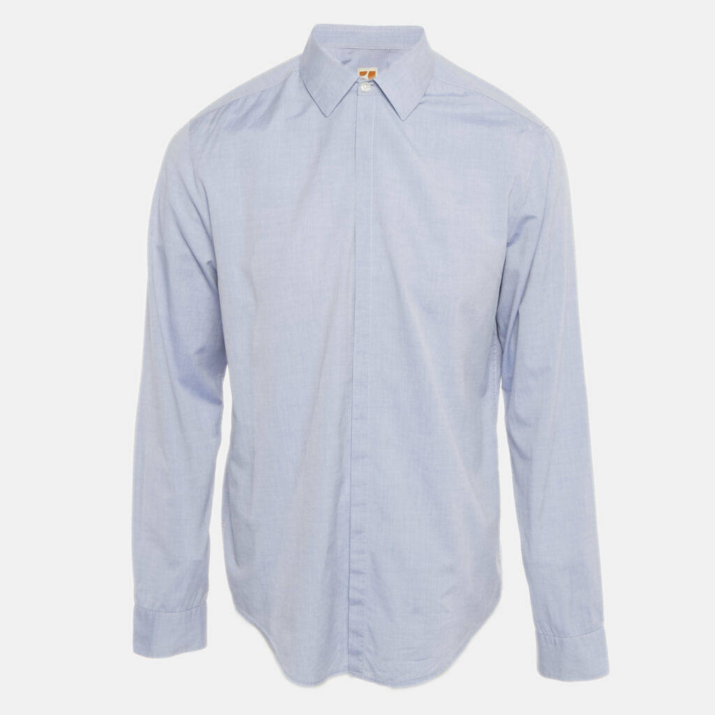 Boss Orange By Hugo Boss Blue Cotton Full Sleeve Shirt L