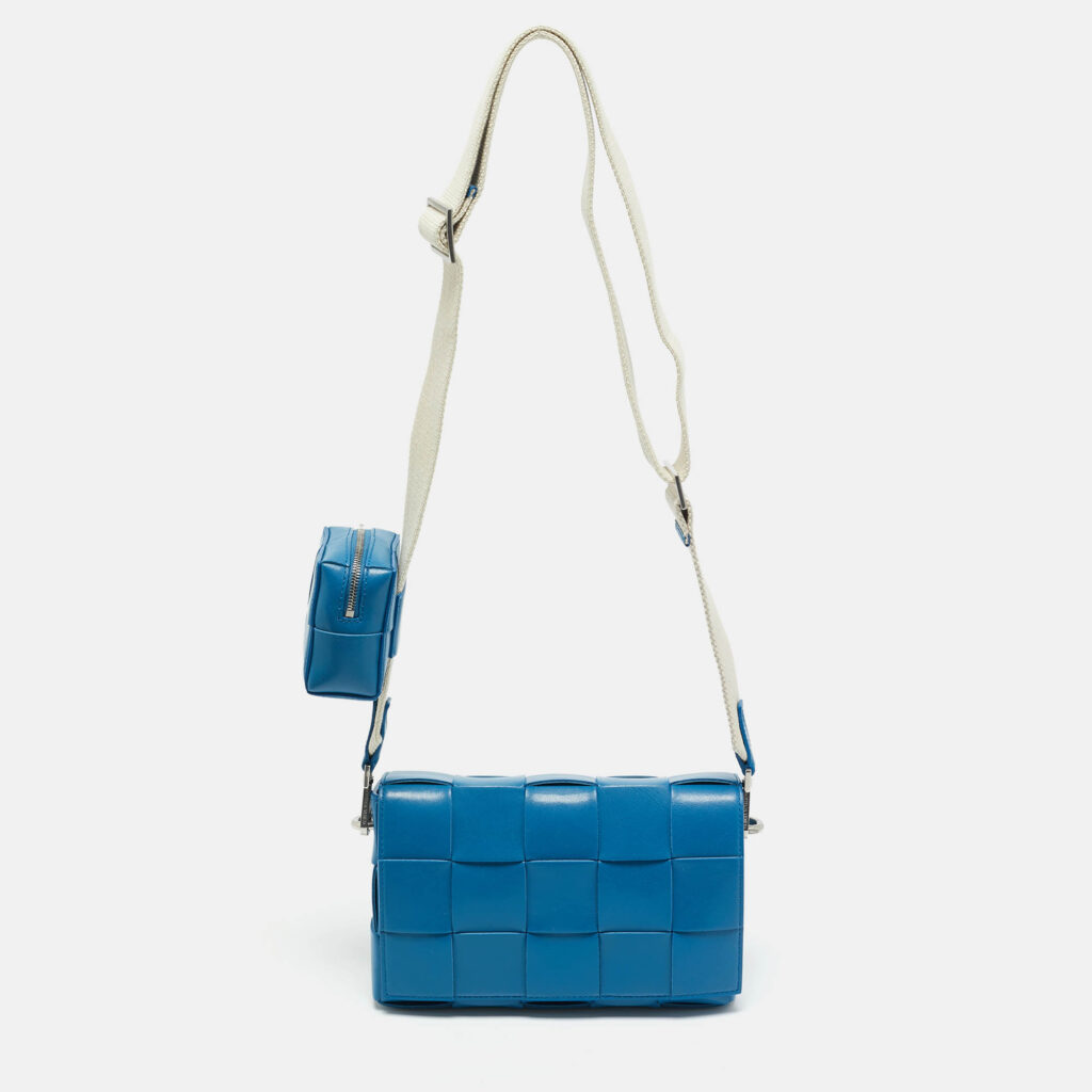 Bottega Veneta Blue Intreccio Leather Medium Cassette Crossbody Bag Bottega Veneta Blue Intreccio Leather Medium Cassette Crossbody Bag