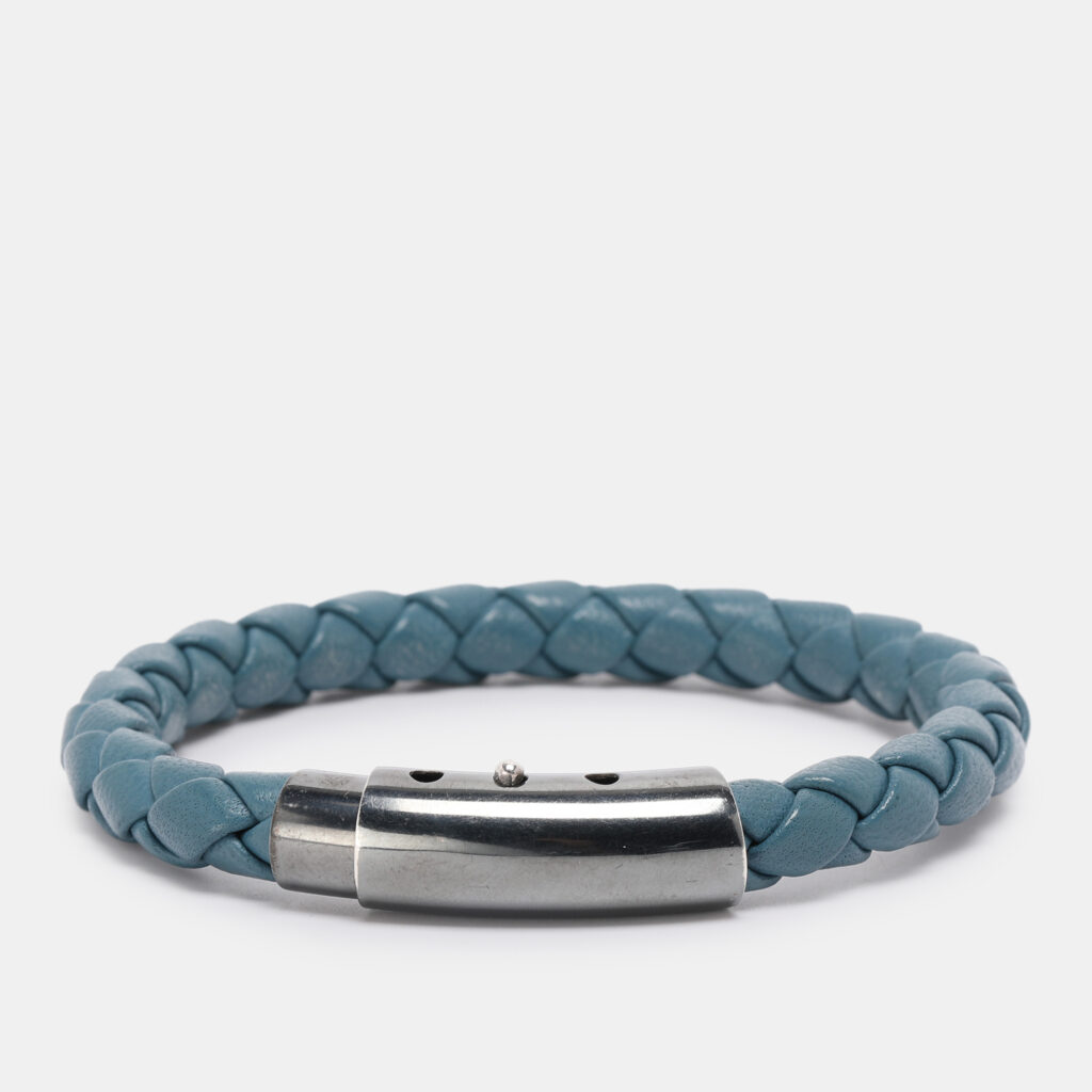 Bottega Veneta Blue Intrecciato Woven Leather Bracelet Bottega Veneta Blue Intrecciato Woven Leather Bracelet