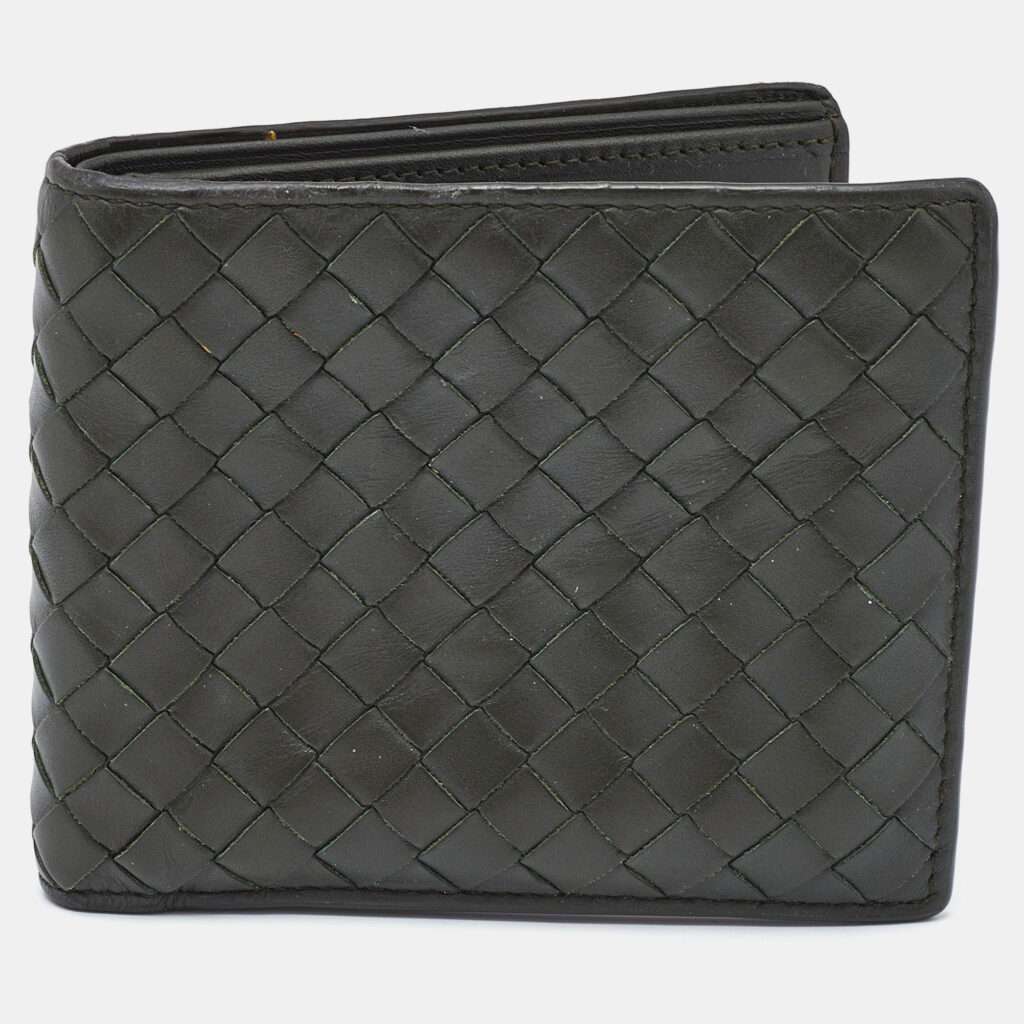 Bottega Veneta Olive Green Intrecciato Leather Bifold Wallet