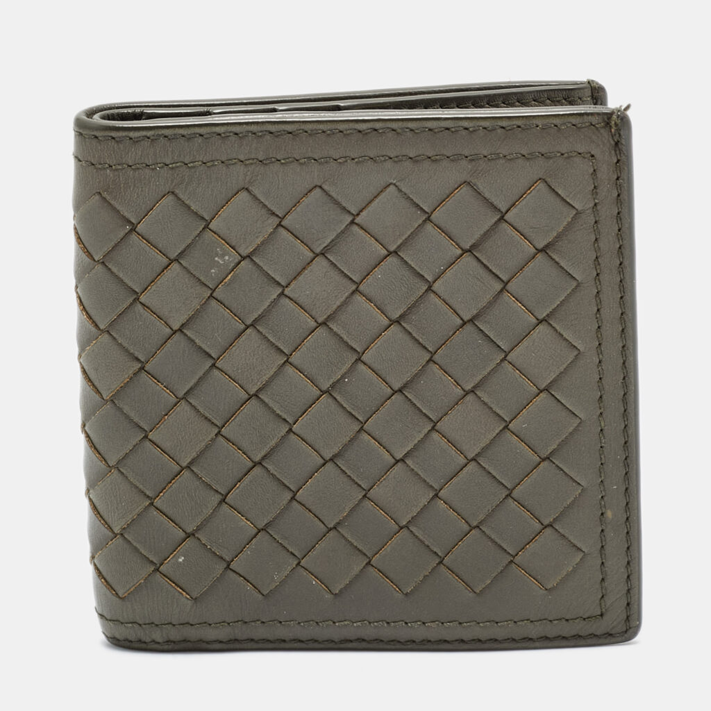 Bottega Veneta Olive Green Intrecciato Leather Bifold Wallet Bottega Veneta Olive Green Intrecciato Leather Bifold Wallet