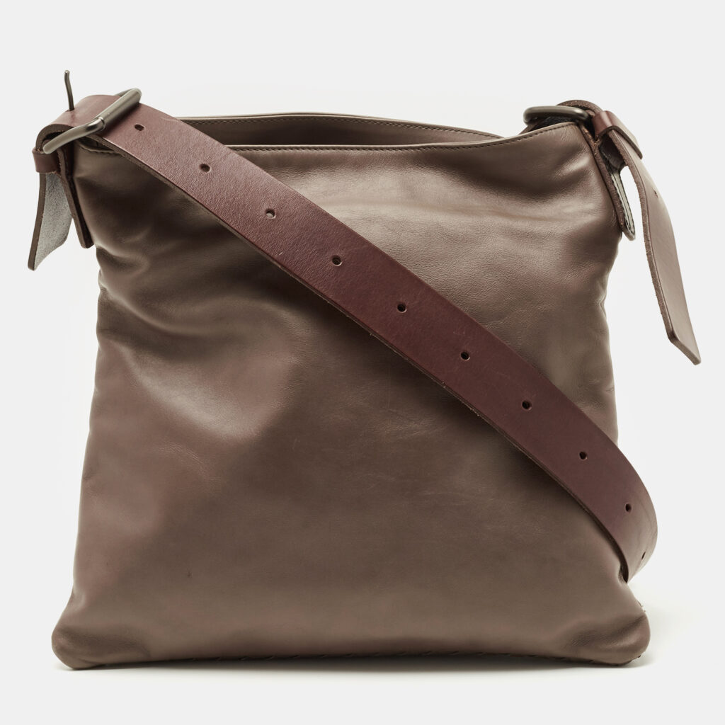 Bottega Veneta Dark Beige Leather Messenger Bag Bottega Veneta Dark Beige Leather Messenger Bag