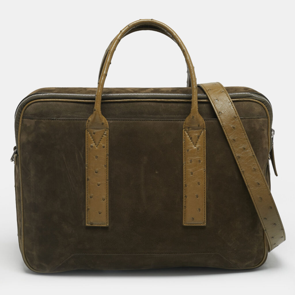 Bottega Veneta Neon Green Ostrich Leather and Suede Getaway Briefcase Bag Bottega Veneta Neon Green Ostrich Leather and Suede Getaway Briefcase Bag