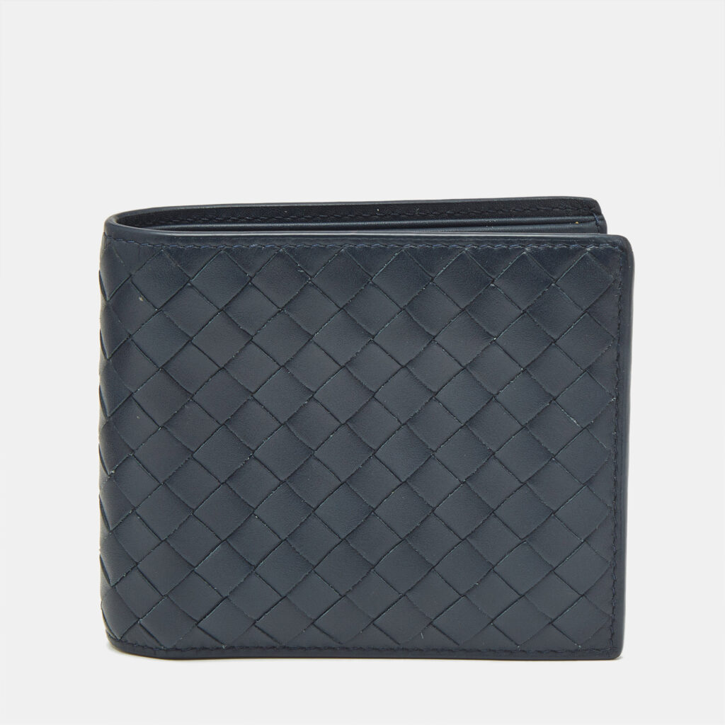 Bottega Veneta Navy Blue Intrecciato Leather Bifold Wallet