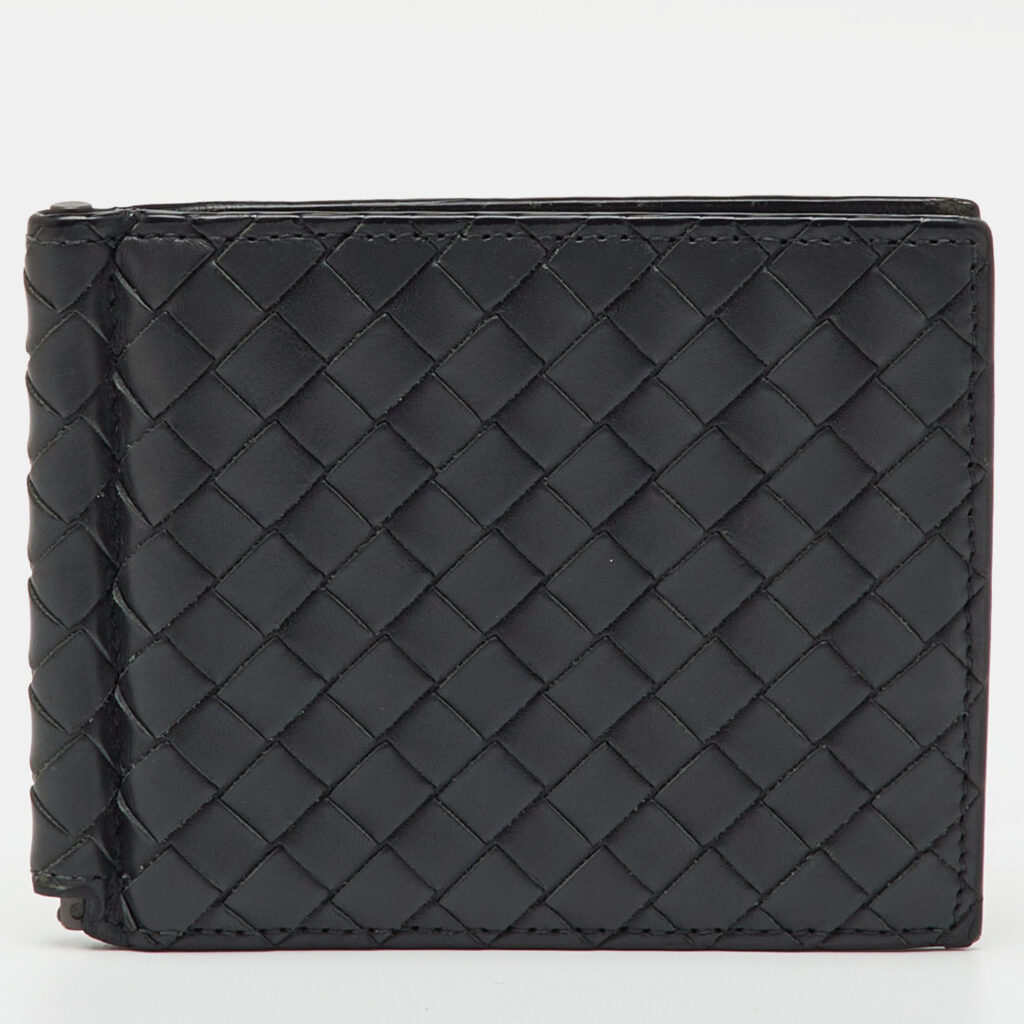 luxury-men-bottega-veneta-used-bags-p1244478-010-1.jpg Bottega Veneta Grey Intrecciato Leather Bill Clip Wallet