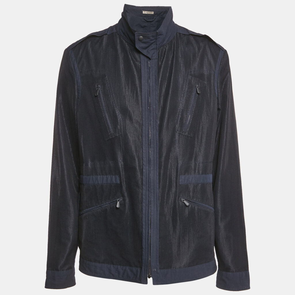 Bottega Veneta Navy Blue Cotton and Mesh Zip-Up Jacket XXXL