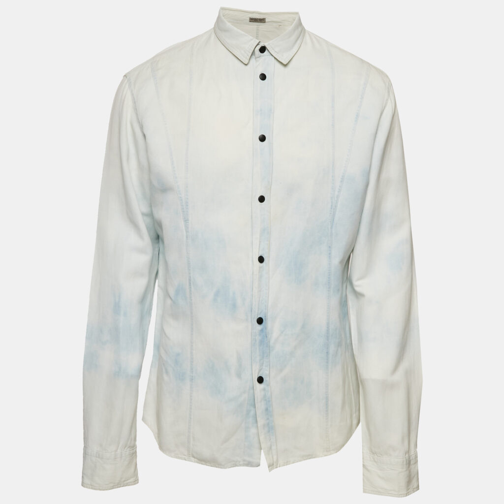 Bottega Veneta Light Blue Washed Effect Cotton Blend Button Front Shirt XL Bottega Veneta Light Blue Washed Effect Cotton Blend Button Front Shirt XL