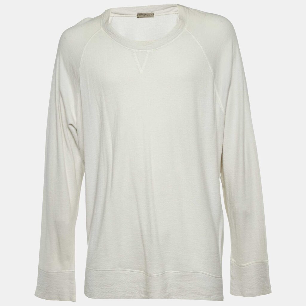 Bottega Veneta White Cotton Knit Long Sleeve T-Shirt 4XL Bottega Veneta White Cotton Knit Long Sleeve T-Shirt 4XL